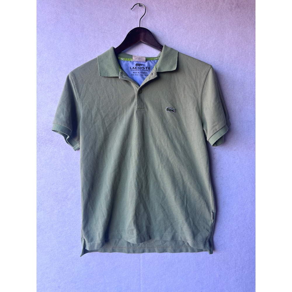 Lacoste Mens Sage Green Pique Polo Shirt Embroidered Logo Made in France Size 3
